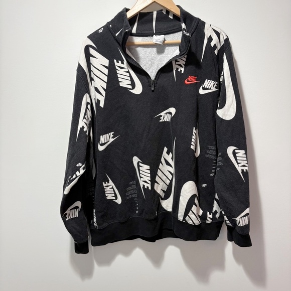 Nike Other - Nike Club 1/4 Zip Sweatshirt Size XL Black All Over Print DQ5155-010 Swoosh